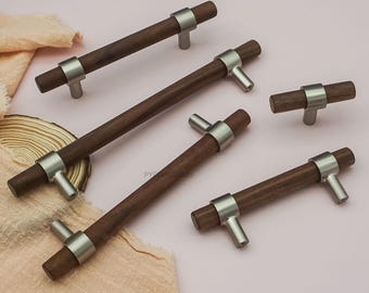 Ladegrepen van walnoothout, messing zwart nikkel keukenkastgrepen, beslag voor garderobekast