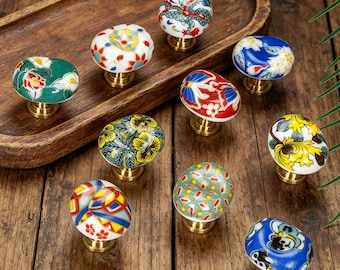 Hand-Painted Ceramic Cabinet Knobs, Boho Drawer Knobs Pulls ,Dragon & Floral Dresser handles