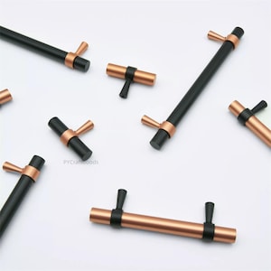 Copper Kitchen Cabinet Handles, Black Drawer knobs Pulls, Rose Gold Wardrobe Cupboard Handle Knob