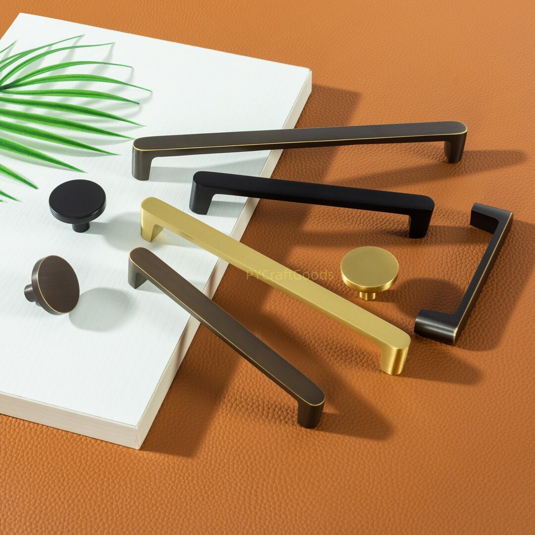 Solid Brass Kitchen Cabinet Pulls, Antique Bronze Drawer Knobs Handles ...