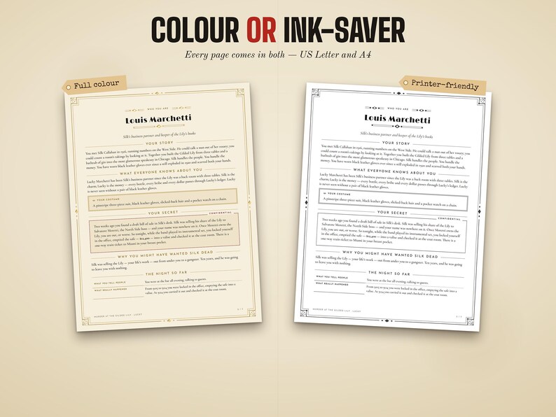 US Letter and A4, colour and ink-saving printer-friendly versions