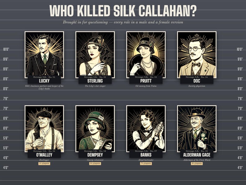 The 8 suspects — every role in male and female versions