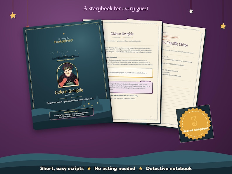 Character booklets with a sealed page for every round