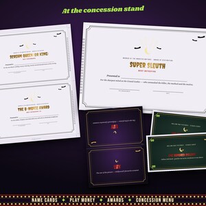 Party printables: name cards, play money, awards, bar menu and door sign