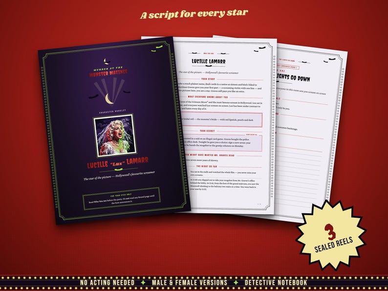 Character booklets with a sealed page for every round