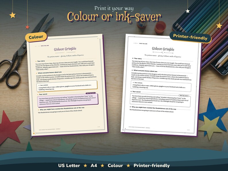 US Letter and A4, colour and ink-saving printer-friendly versions