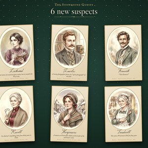 The 6 new suspects of the The Snowbound Guests expansion — male and female versions