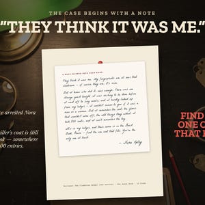 The case begins with a handwritten note from Nora Kelly