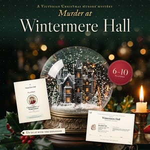 Murder at Wintermere Hall — printable Victorian Christmas murder mystery party game, for 6-10 players