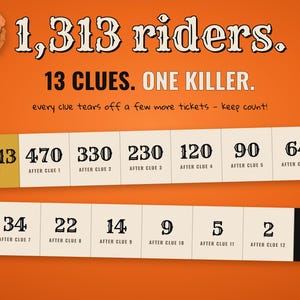 1313 riders, 13 clues, one killer — checkpoints after every clue
