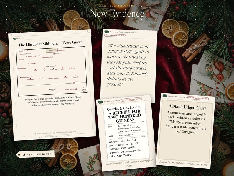 New clue cards and evidence for the The Snowbound Guests expansion