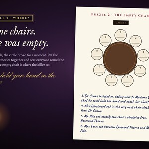 Puzzle 2: seat the circle round the séance table and find the empty chair