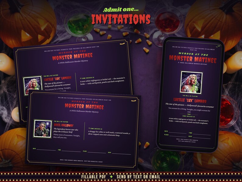 Fillable printable invitations and digital invitations for text or email