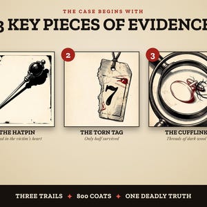 Three key pieces of evidence: the hatpin, the torn tag and the wool on the cufflink