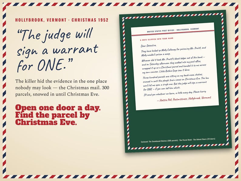 The case begins with a letter from Mrs. Hattie Pell, the postmistress