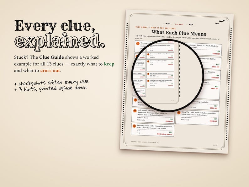 A clue guide with worked examples for every clue