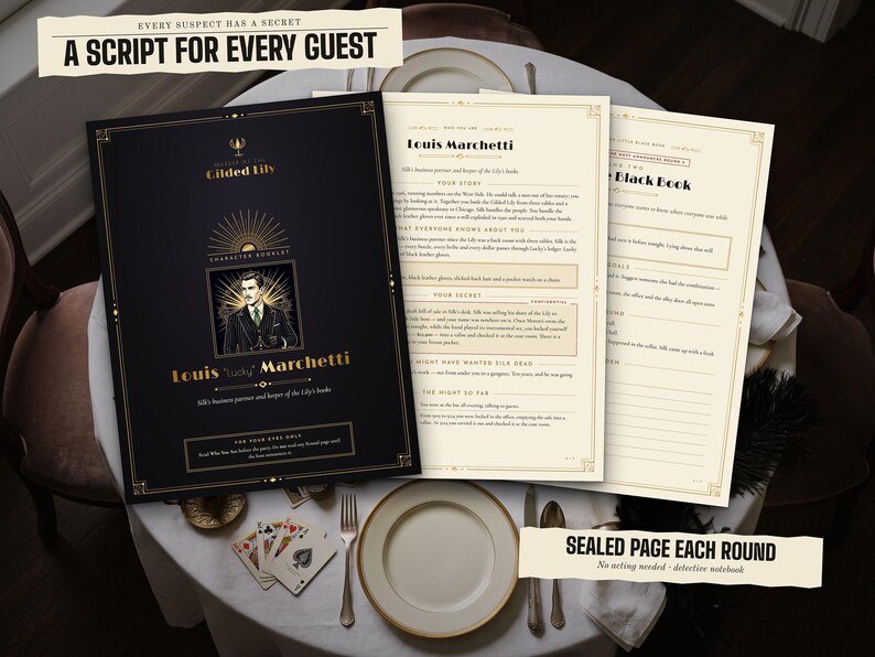 Character booklets with a sealed page for every round