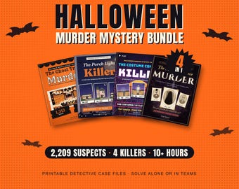 Pacchetto di gialli di Halloween: 4 fascicoli investigativi stampabili, giochi di enigmi per adulti