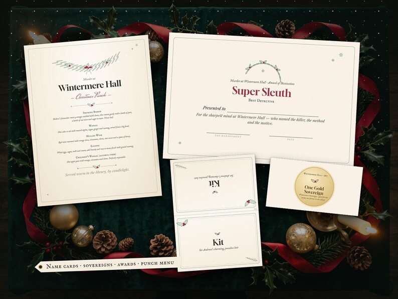Party printables: name cards, play money, awards, bar menu and door sign