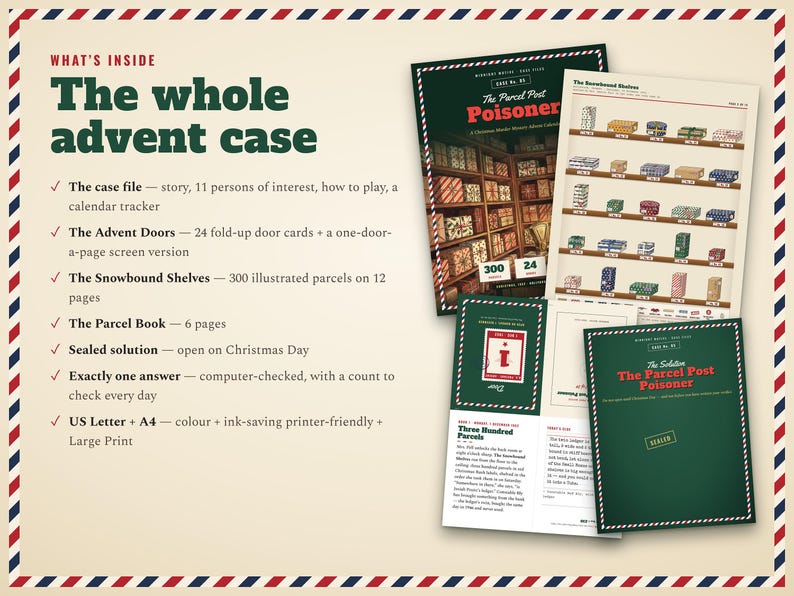 Everything in the printable advent calendar case file
