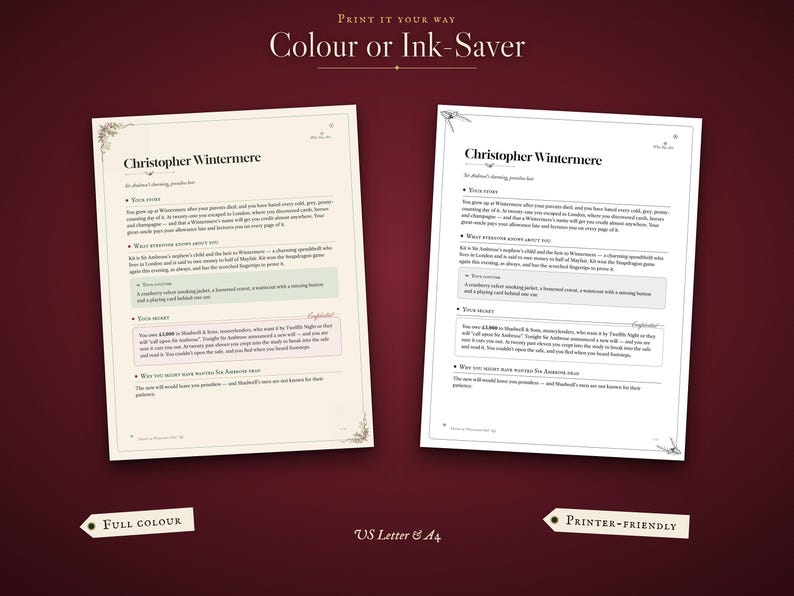 US Letter and A4, colour and ink-saving printer-friendly versions