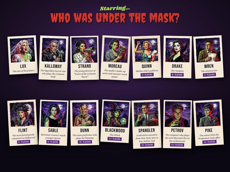 The 14 suspects — every role in male and female versions