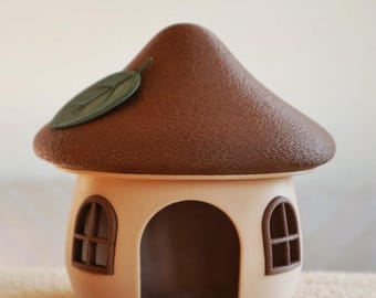 Escondite de setas marrones para hámsteres: acogedora casa para mascotas pequeñas con estilo de bosque.