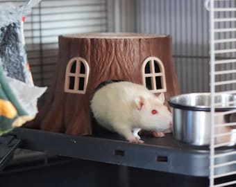 Toca de madeira para ratos, hamsters e camundongos – Casinha para pequenos animais de estimação, esconderijo para roedores
