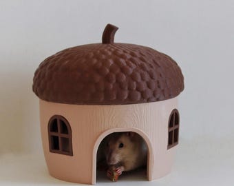 Esconderijo de bolota para ratos, hamsters e camundongos – Casinha para pequenos animais de estimação, abrigo para roedores