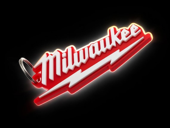 Milwaukee Keychain – 3D Printed Tool Brand Key Ring – Red & White Lightning Bolt
