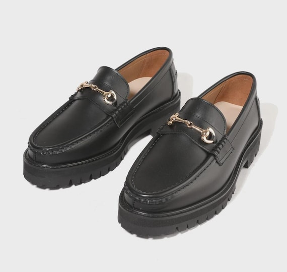 Black Horsebit Loafers – Chunky Sole Slip On Smart Casual Shoes