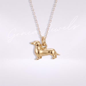 Collar de perro salchicha de oro macizo de 14 quilates, colgante minimalista de cachorro salchicha, colgante para mascotas, collar de animales, collar para perros