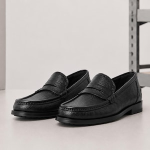 Men's Black Leather Penny Loafers | Handmade Dress Shoes, Business Footwear