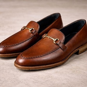 Handmade Men’s Genuine Leather Penny Loafers – Classic Dress Shoes