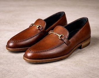 Handmade Men’s Genuine Leather Penny Loafers – Classic Dress Shoes
