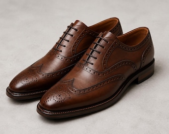 Handmade Full Grain Leather Wingtip Brogues | Men's Dress Oxford Shoes