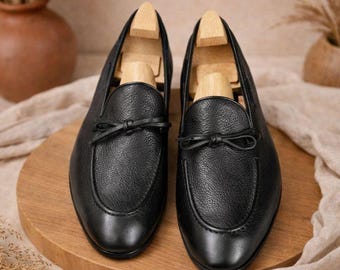Handmade Black Leather Loafers for Men – Stylish Slip-On Dress & Office Shoes