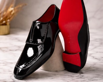 Handmade Men’s Black Patent Leather Oxford Shoes – Luxury Italian-Style Goodyear Welted Formal Dress Shoes