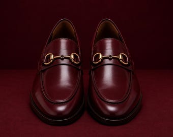Handmade Burgundy Leather Loafers for Men – Luxury Deep Wine Horsebit Dress Shoes