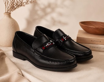 Mocasines de cuero negro hechos a mano – Zapatos de vestir sin cordones de estilo italiano