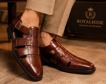 Handmade Brown Leather Fisherman Sandals for Men | Monk Strap Summer Shoes