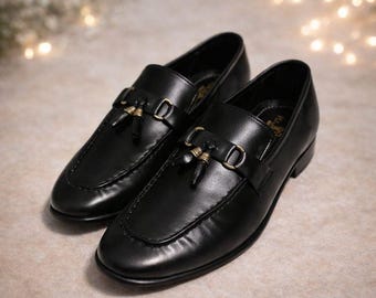 Handmade Men’s Black Leather Tassel Loafers – Luxury Slip-On Dress Shoes, Formal & Office Wear