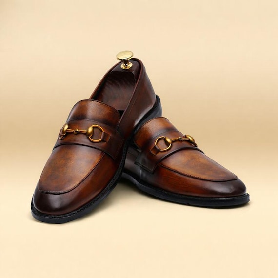 Men’s Handmade Bronze Brown Leather Horsebit Loafers | Slip On Formal Dress Shoes