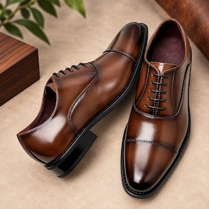 Handmade Brown & Black Leather Oxford Dress Shoes | Men's Formal Wedding Business Footwear