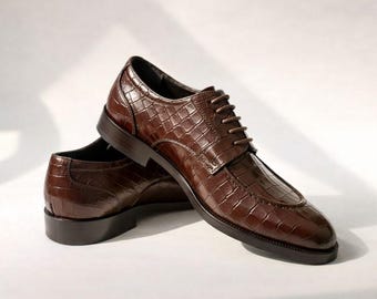 Handmade Croc-Embossed Leather Oxford Shoes for Men – Luxury Dress Shoes, Custom Made