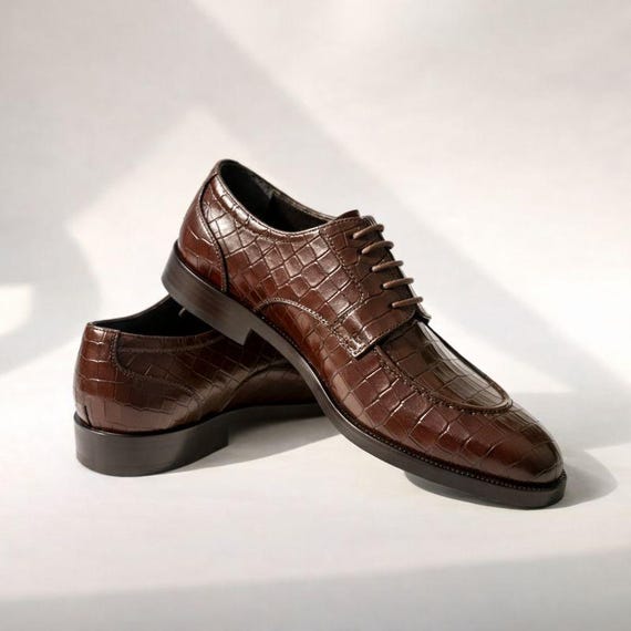 Handmade Croc-Embossed Leather Oxford Shoes for Men – Luxury Dress Shoes, Custom Made