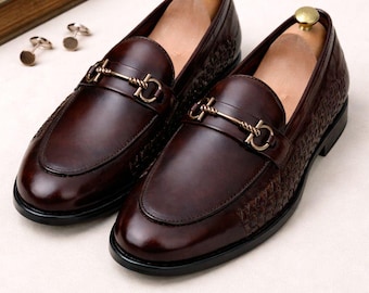 Handmade Bronze Leather Loafers, Men’s Luxury Genuine Leather Dress Shoes