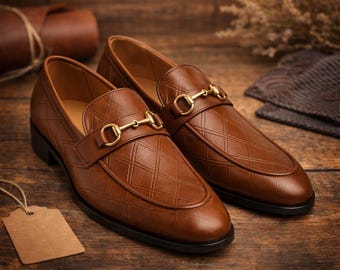 Handmade Men’s Brown Leather Horsebit Loafers – Luxury Italian Style Dress Shoes, Classic Formal Slip-On