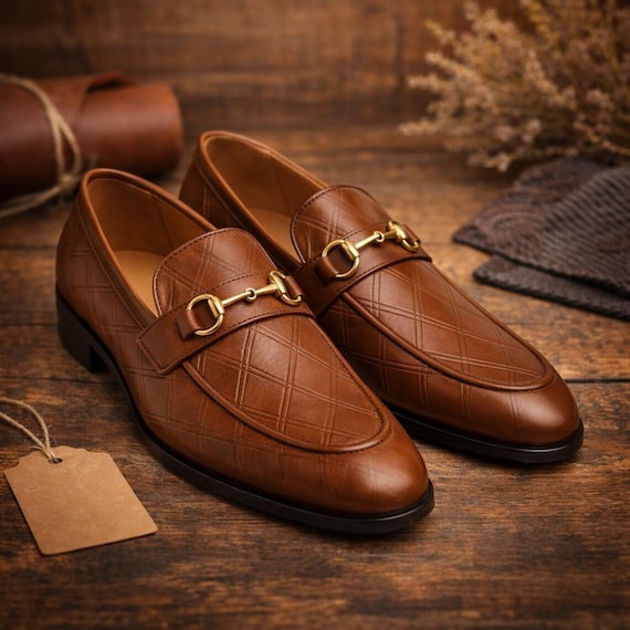 Handmade Men’s Brown Leather Horsebit Loafers – Luxury Italian Style Dress Shoes, Classic Formal Slip-On