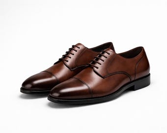 Handmade Brown Leather Oxford Shoes for Men – Luxury Dress Shoes, Wedding & Office Formal Footwear